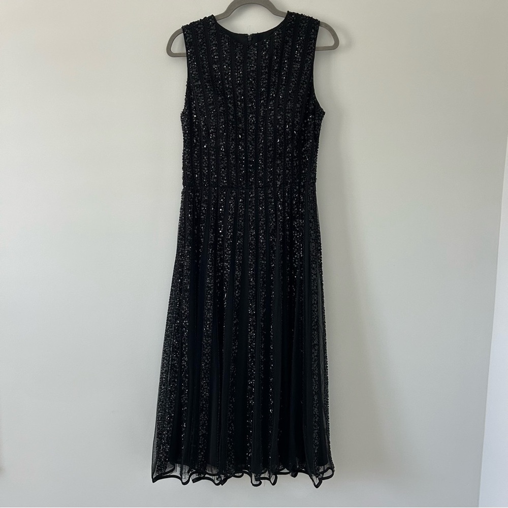 Vintage Jovani Evening Black Beaded Sequin Sleeveless A Line Formal Midi Dress
